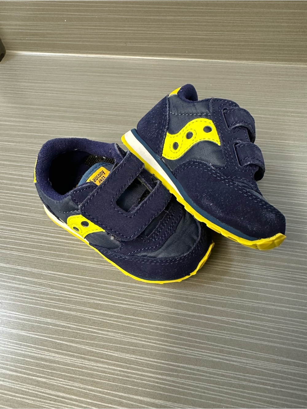 Saucony Navy and Yellow Kids Velcro Sneakers